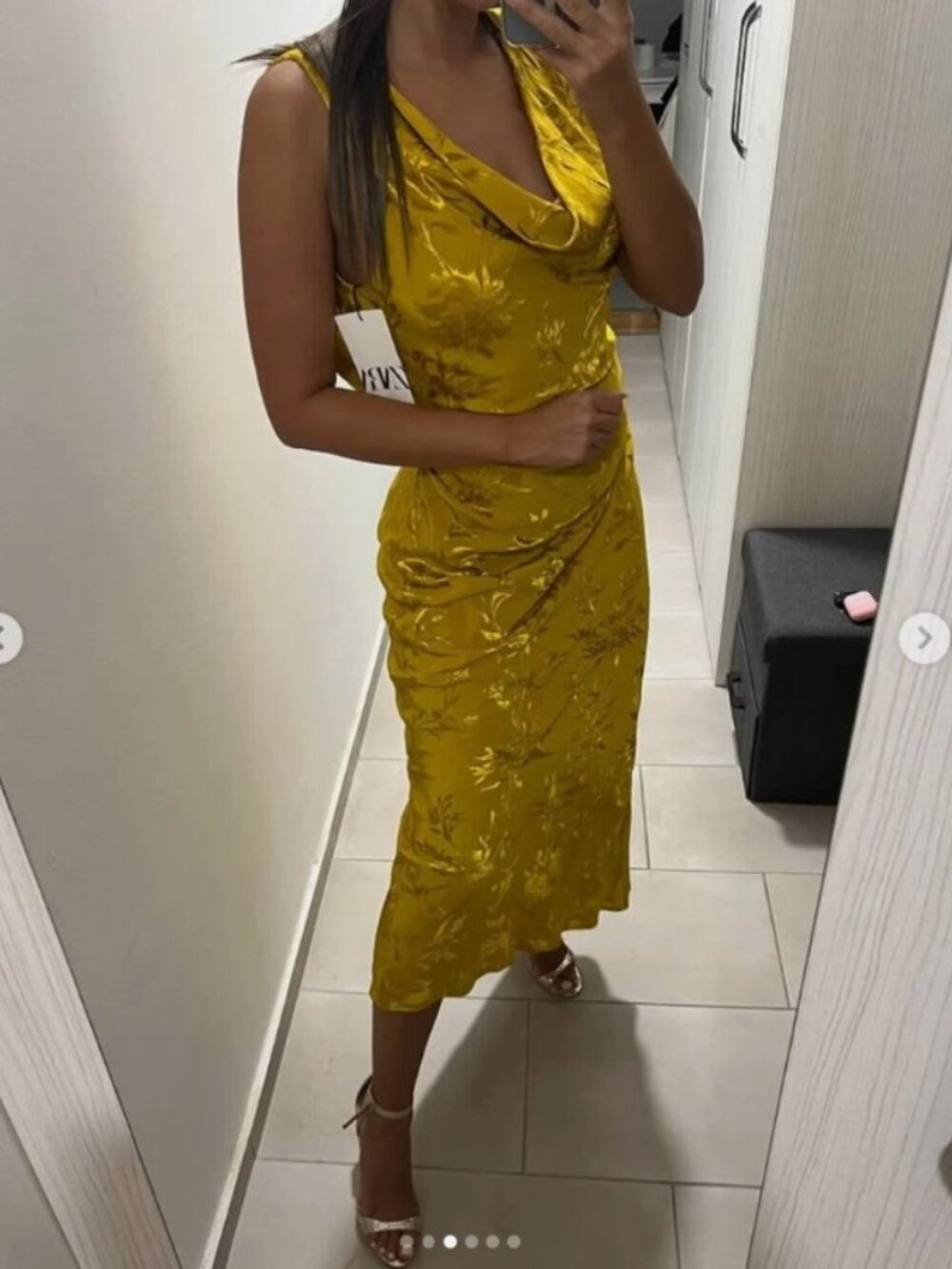 ZARA Satin Floral Jacquard Midi Maxi Dress Open Back Golden 8579/512 - Picture 11 of 16